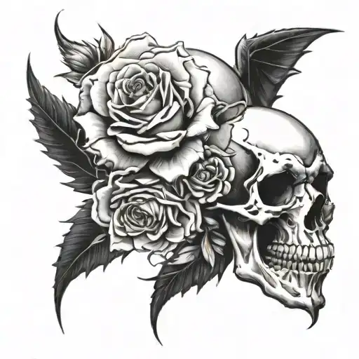 Skull And Rose And Dragon