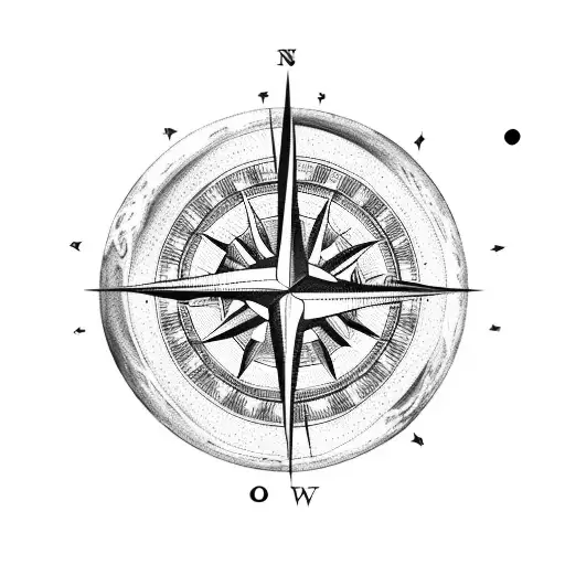 Black And White Compass On The Background Of The Moon