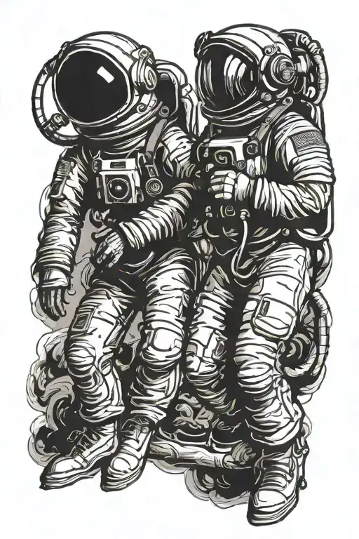 Astronaut And Deep Sea Diver Almost Touching Each Other