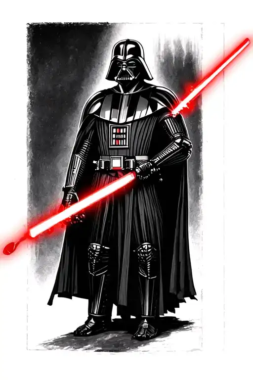 Darth Vader In Mid Evil Style With Red Lightsaber