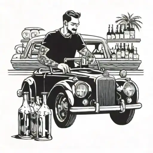 Design A Barman Mixing Drinks In A Luxurious Car Setting
