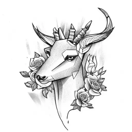 Flowers And Thor Hammer And Gazelle Outline In Background