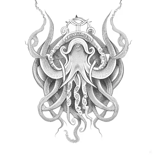 A Mystical Witchcraft Symbol Incorporating Elements Of Blackwork And Octopus Tentacles