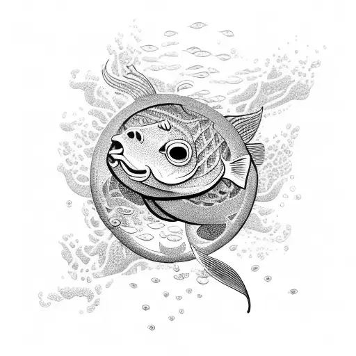 An Intricate Underwater Scene With A School Of Fish Swimming Around A Cat-shaped Island