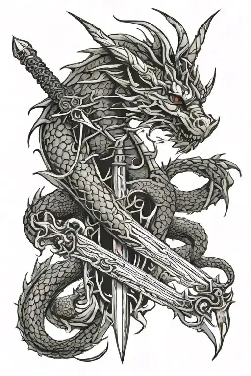 Dragon And A Sword Wrapped