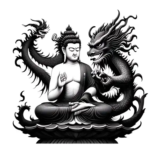Buddha And Dragon And Wu Kong Playing Together