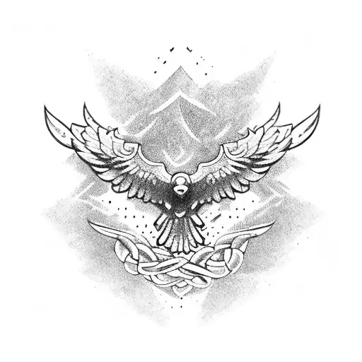 A Detailed Tattoo Of A Majestic Eagle Intertwined With Traditional Aztec Symbols