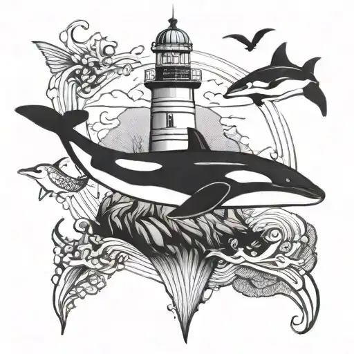 Lighthouse And An Orca Diving