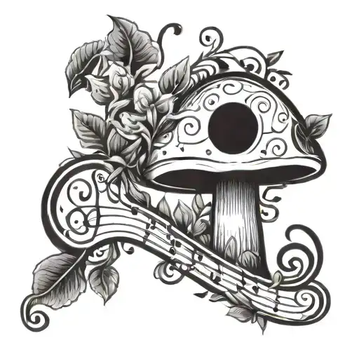 A Mushroom-shaped Music Note Surrounded By Floral Vines