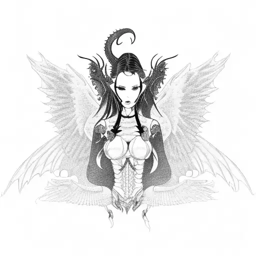 A Goth Girl With Dragon Wings Surrounded By Buns