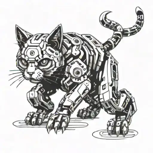 A Cyberpunk-inspired Robotic Cat Engaged In Brazilian Jiu Jitsu
