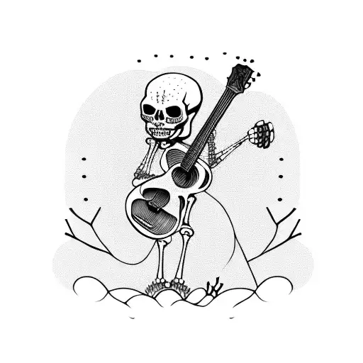 A Skeleton Playing A Guitar Made Of Pine Tree Branches