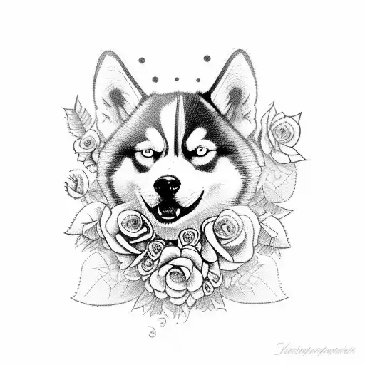 Husky With Flowers
