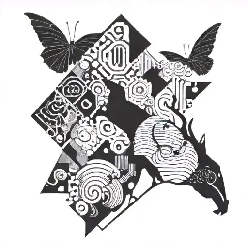 A Geometric Design Incorporating Musical Notes And Animal Silhouettes