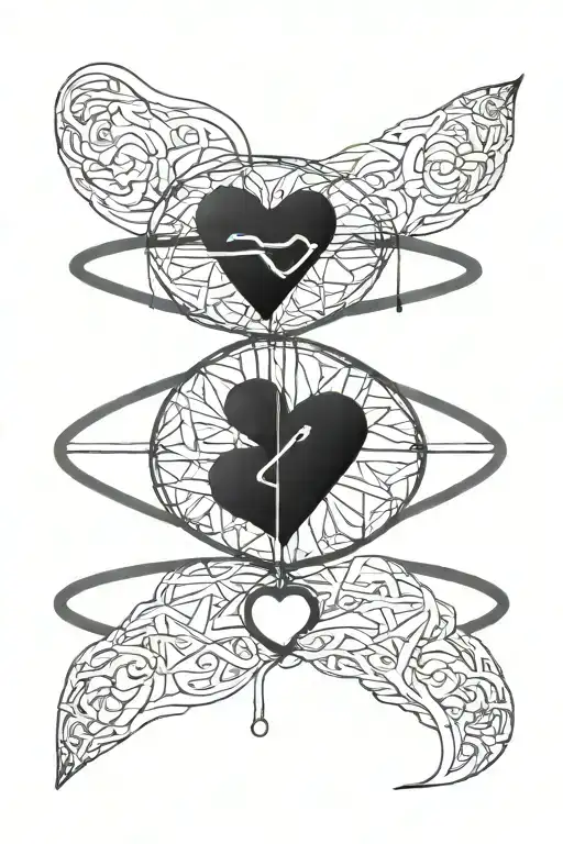 2 Blackwork Bracelets Connected With A Thin Line With A Minimalistic Heart In The Middle