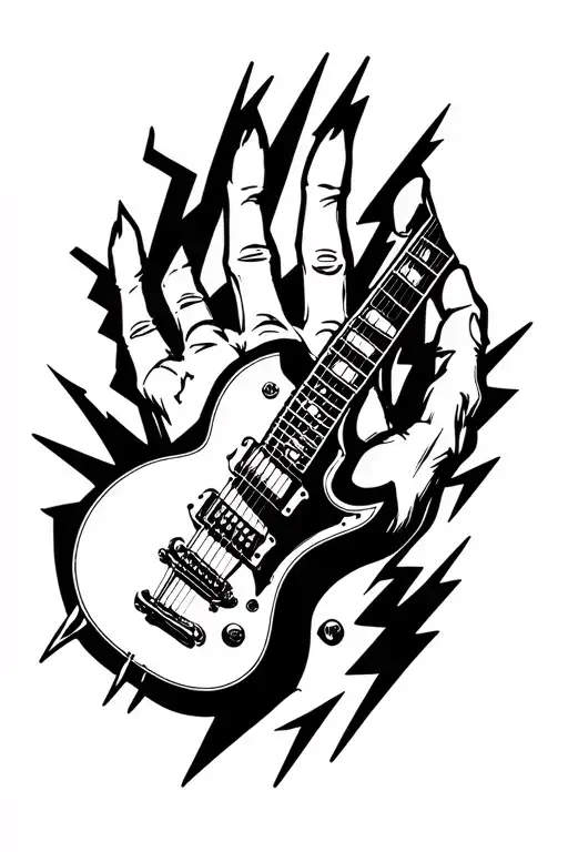 Metallica Hand Tattoo With Lightning And Guitar