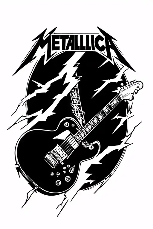 Metallica Logo Tattoo With Lightning And Guitar