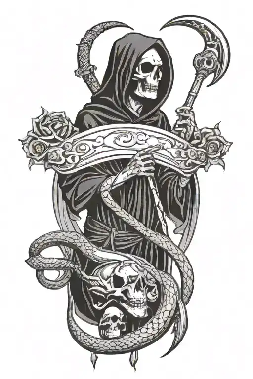 Grim Reaper Medieval Style With A Snake And An Eclipse