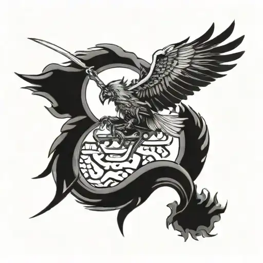 Samurai Tatto With Eagle Soaring