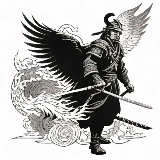 Samurai Warrior With Eagle Soaring High