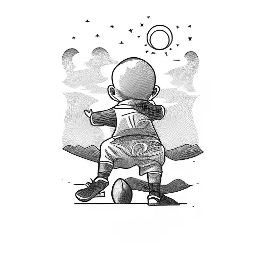 A Boy Watching Sunset At Mountain While Juggling With Football