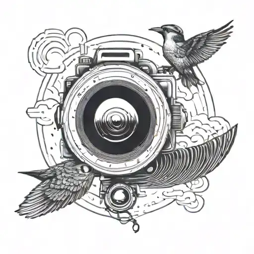 A Camera Lens Morphing Into A Bird Flying Through The Sky
