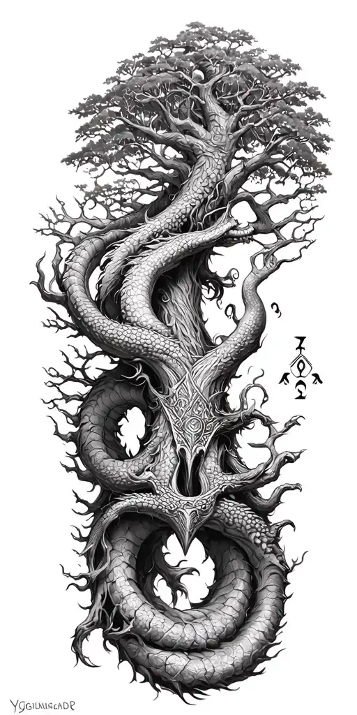Yggdrasil With Jormungandr Tree Norse Runes