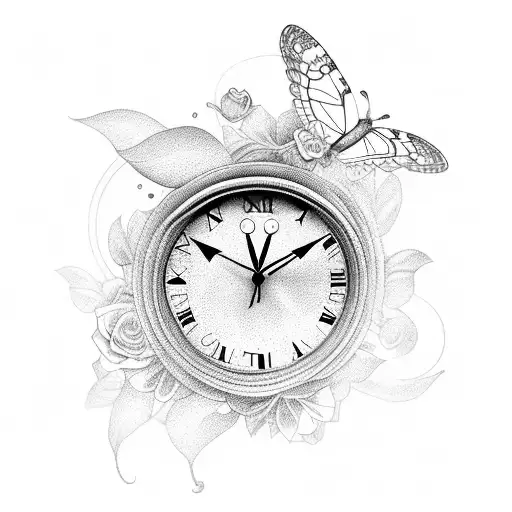 Clock With Butterflies And Roses