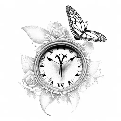 Clock With Butterflies And Roses