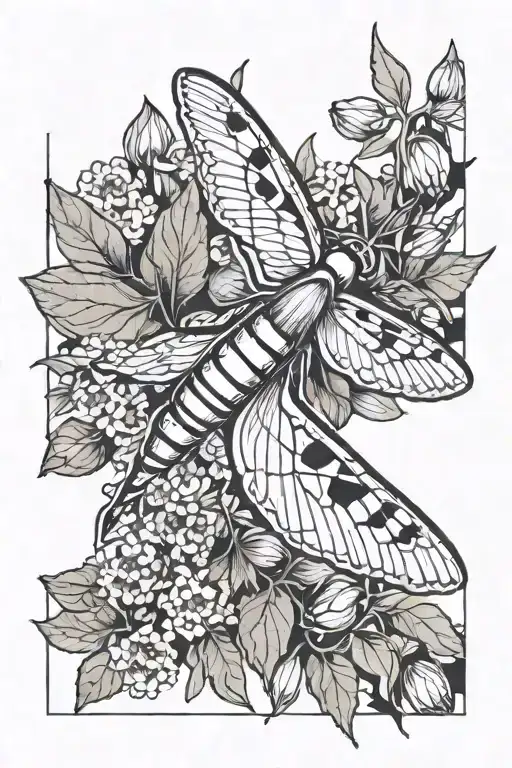 Hawk Moth Surrounded By A Garden Scene