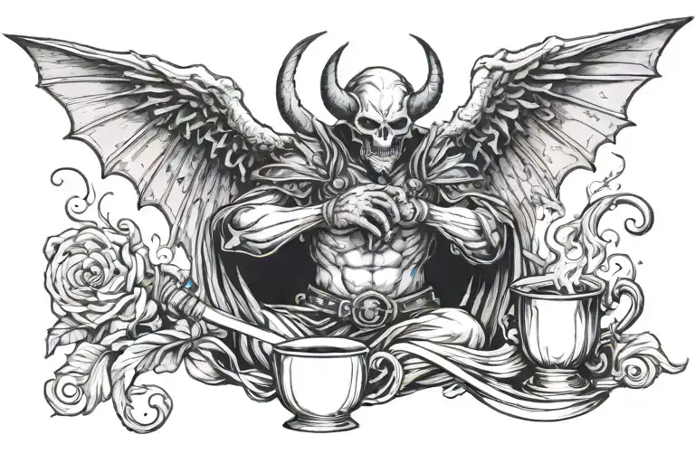 A Demon With Wings Holding A Sword And A Cup Of Poison