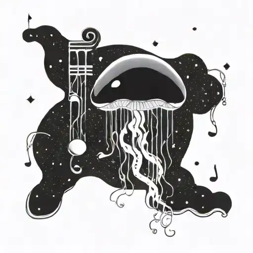 A Cosmic Jellyfish Surrounded By Stars And Music Notes
