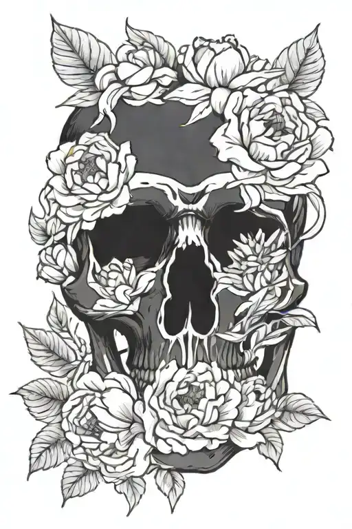 Skull And Peonies Flower