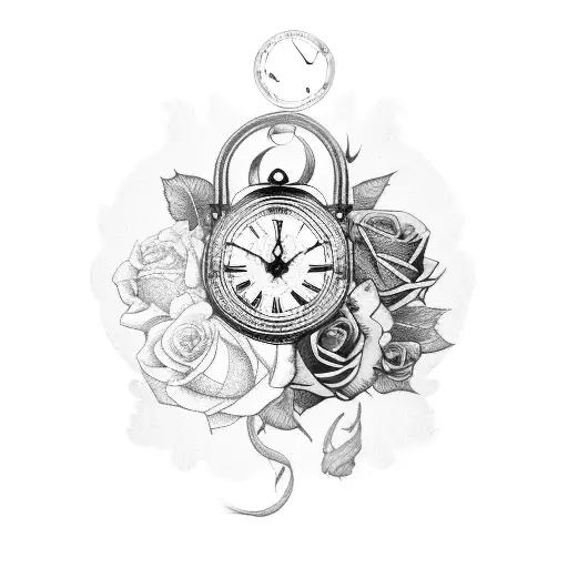 Broken Clock With Wilted Roses