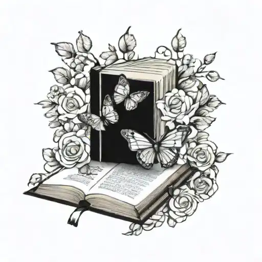 Romantic Goth Book With Flowers And Butterfly