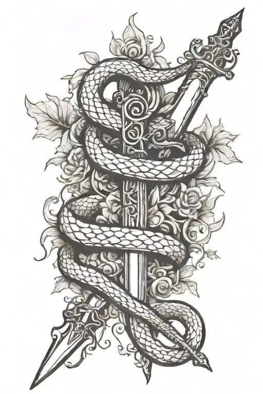 Snake And Vine With Sword Going Through The Middle