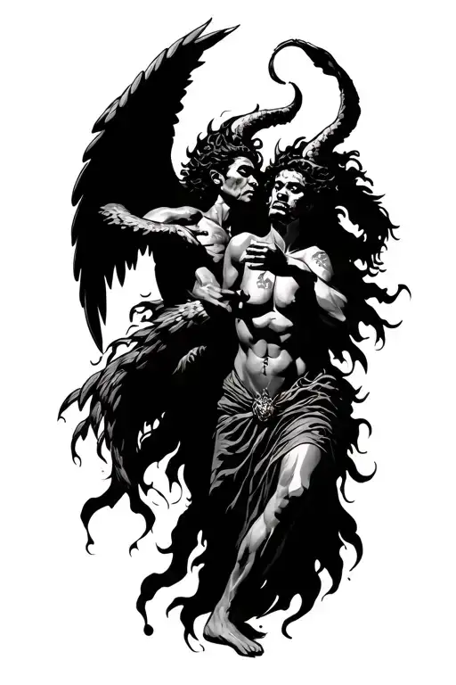 African Angel Fighting A Demon