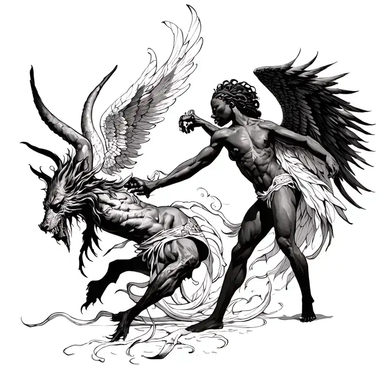 African Angel Fighting A Demon