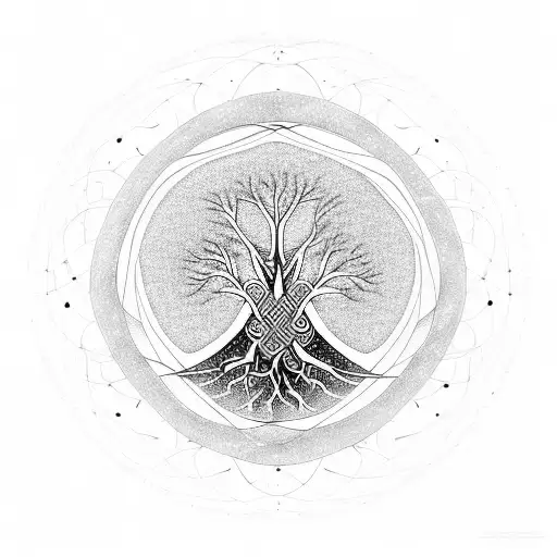 A Geometric Representation Of The Tree Of Life Intertwined With Constellations And Celestial Bodies