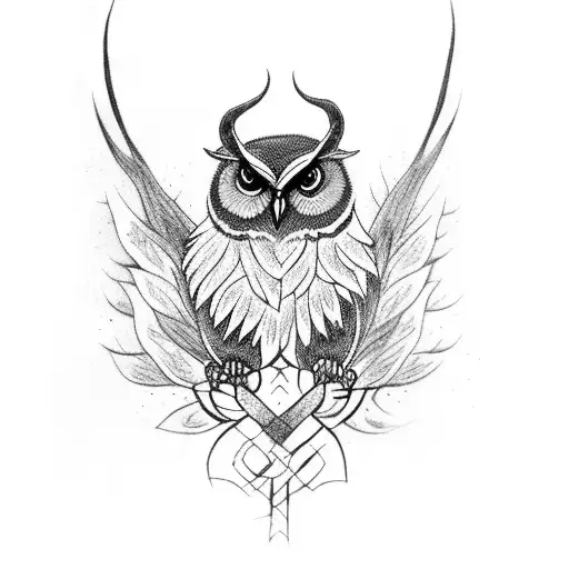 Dark Druidic Owl With Horns
