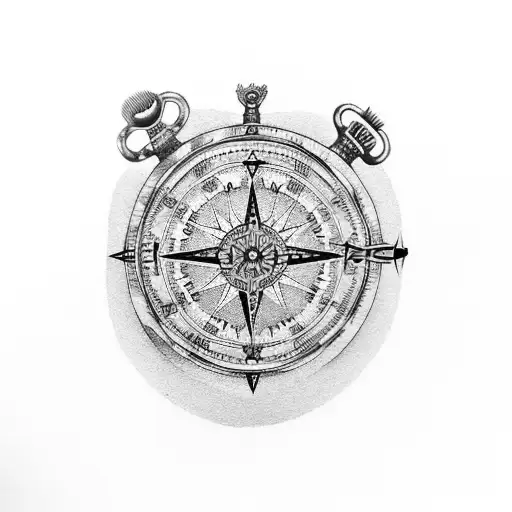Crown And Pocket Watch And Compass And Capricorn
