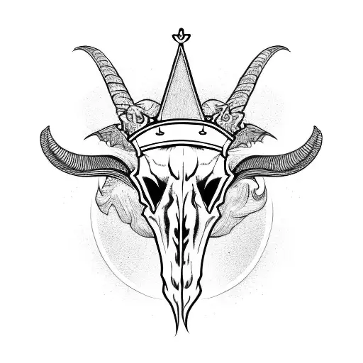 Goat Skull With A Crown And Two Ravens