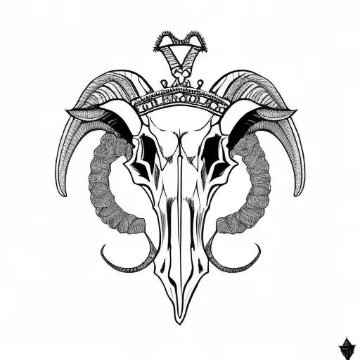 Goat Skull With A Crown And Two Ravens