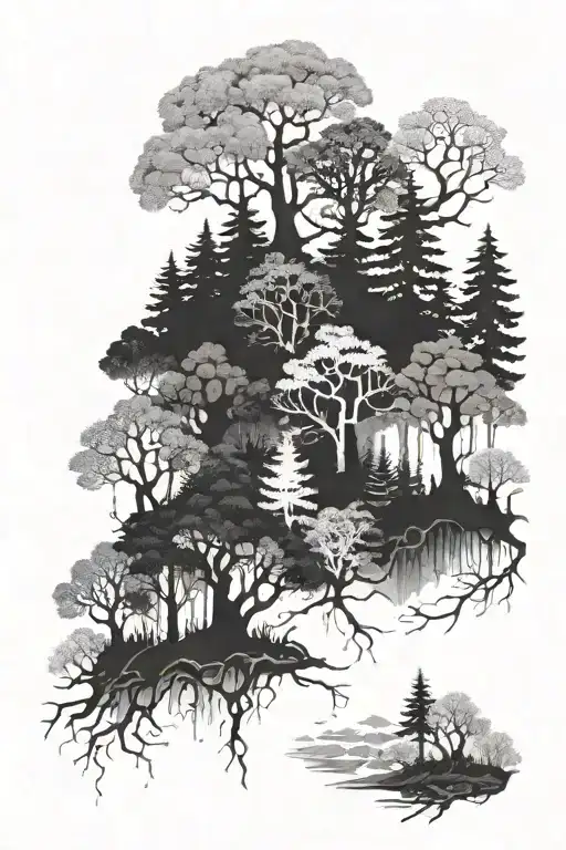 A Mystical Forest Where Each Tree Represents A Member Of The Client's Family