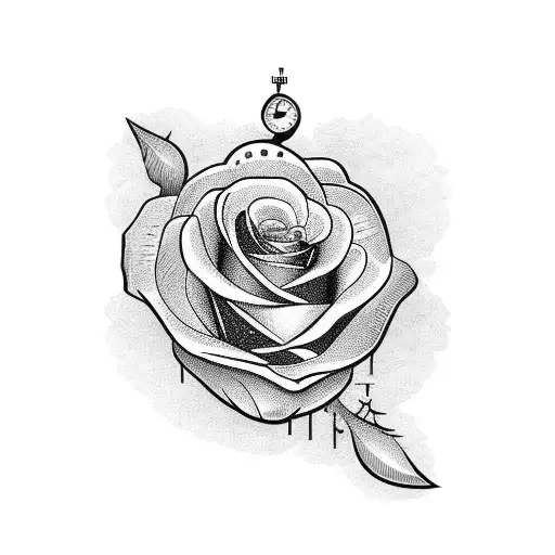 Black Rose With Clock With Roman Numerals