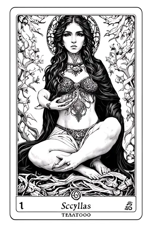 Scylla As Judgment Tarot Card Design Featuring