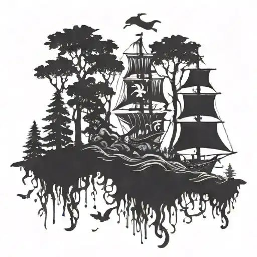 A Mystical Forest With Pirate Flag