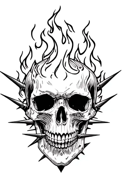 Skull And Fire In Spikes