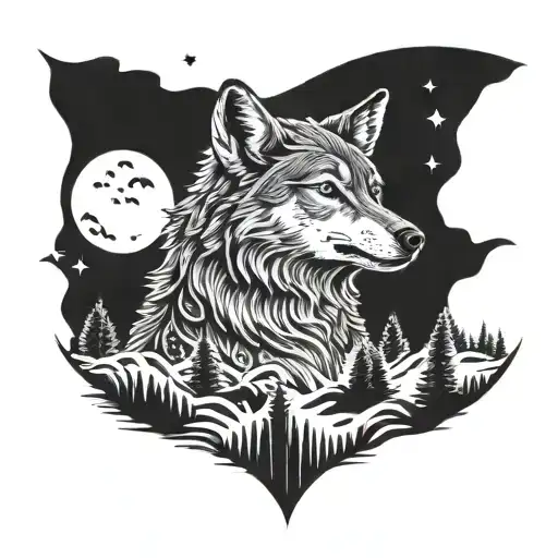 Incorporate Music Notes In A Wolf Howling At The Moon