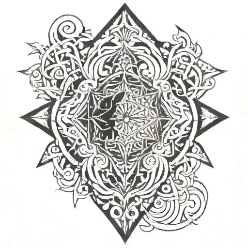 A Gothic-inspired Tribal Design Incorporating Intricate Line Work And Blackout Shading